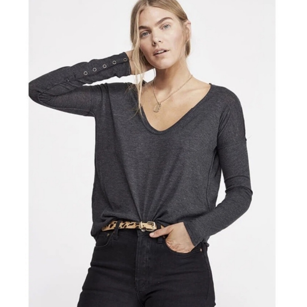 We the Free Sienna Snap Sleeve Tee Scoop Neck Size XS
